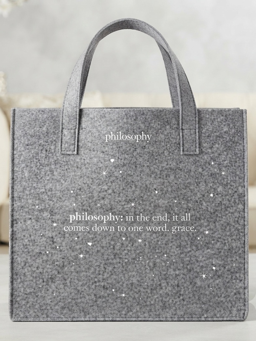Philosophy Gray Felt Bag Tote / Lunch Bag / diaper bag / toiletry - Bran…